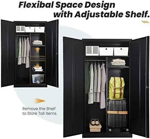 '- Adjustable Closet Rods Lock with Locker Removable Shelves Metal 72" with Bedroom Hanging Armoires RUNFAYBIU (White) and Wardrobe