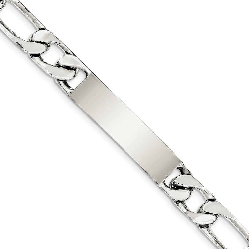 12 Bracelet Sterling ID mm Men's 8.5 Figaro Silver in Polished Engraveable Link