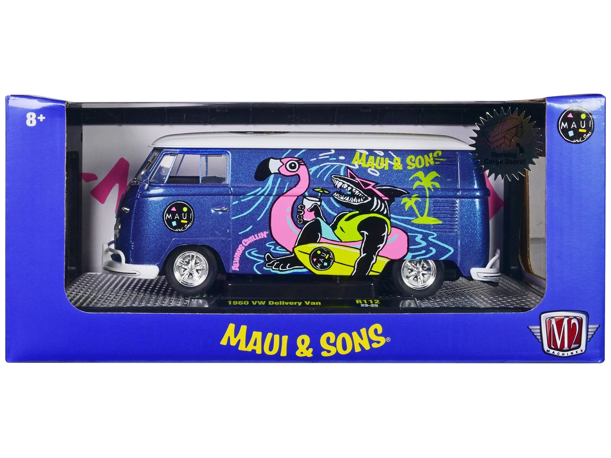 Van Machines to Sons" w/White 1/24 M2 Diecast Ltd Model by Top "Maui Volkswagen Metallic pcs 1960 Ed Car and Blue Delivery 6550
