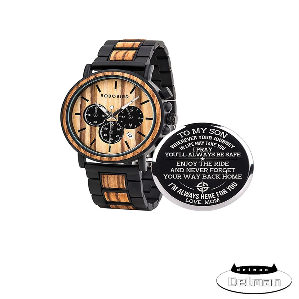 Men Family Watch Stainless Quartz Engraved Personalized Stylish Wooden Casual Combined Wristwatches Friends for & Mens Steel Customized Wood Watches,