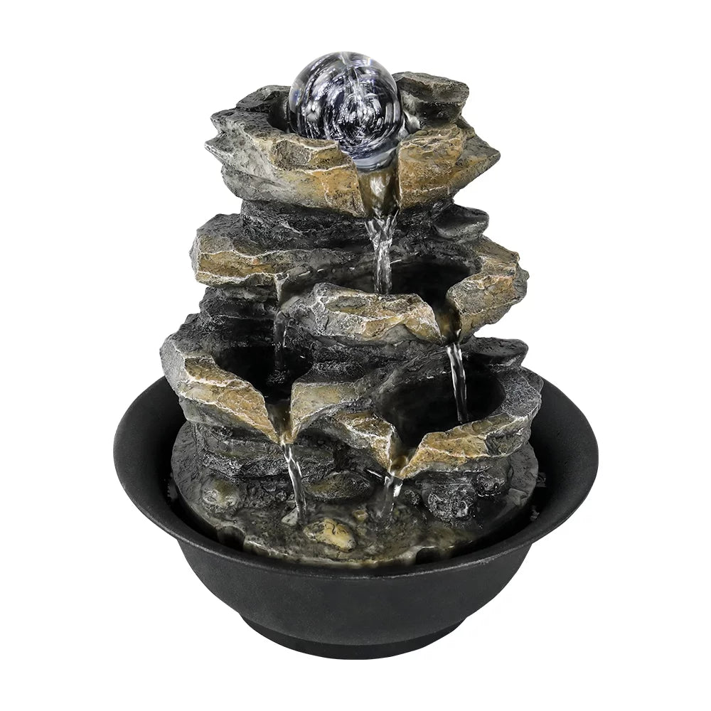 Tabletop liquid Lights and Fountain Cascading 4-Tier for Decor Rock Falls with Office High LED Home 8.3-inch