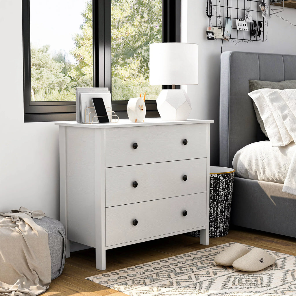 BASIC Denhour Marble Youth White by Wide DH 3-Drawer 34-inch Transitional Neutral Dresser
