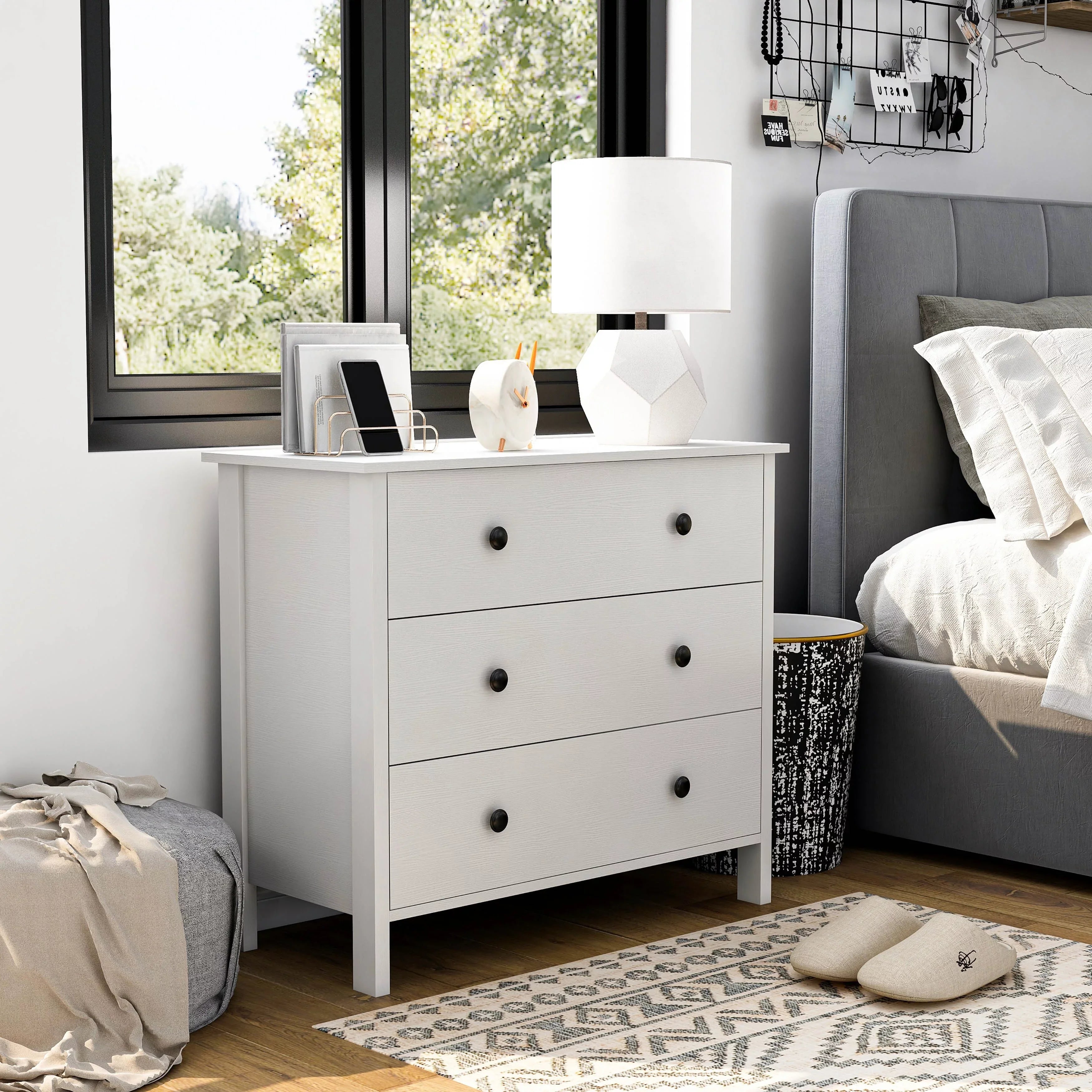 BASIC Denhour Marble Youth White by Wide DH 3-Drawer 34-inch Transitional Neutral Dresser