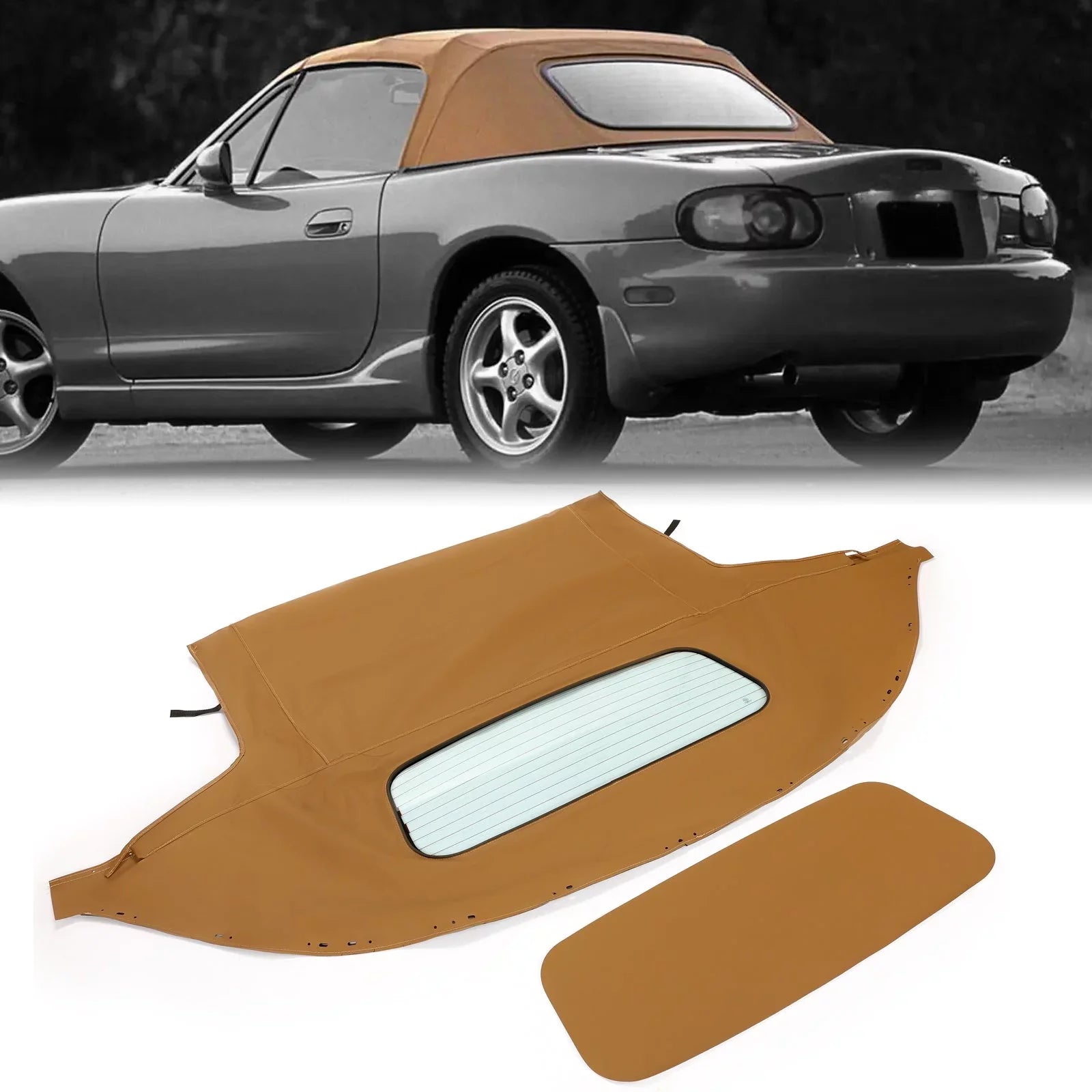 Mazda Glass Soft with Kojem Top Heated Convertible Tan 1990-2005 Vinyl for Miata Window Sailcloth