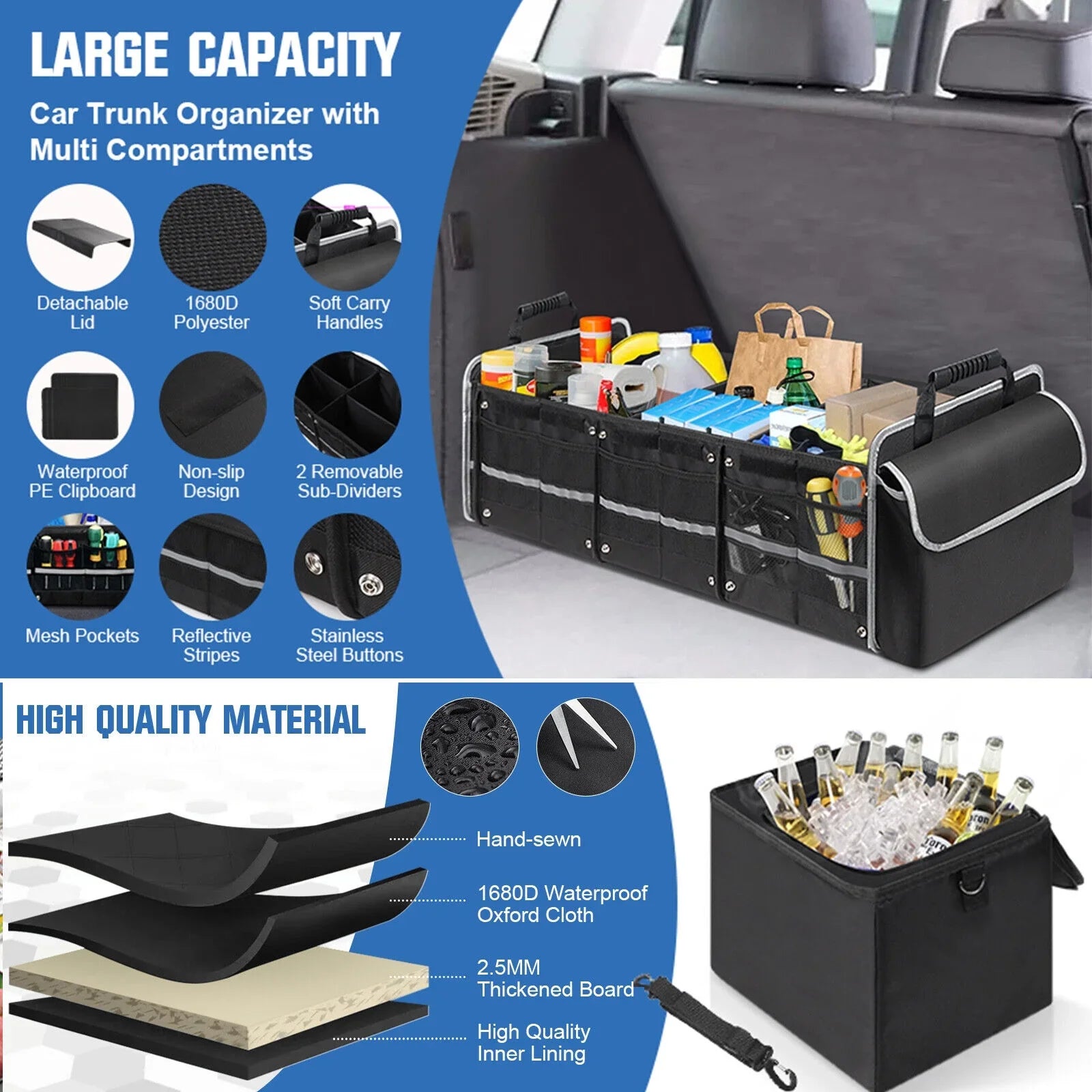 SUV Storage Multi Compartment Trunk Organizer Cargo for Truck US Car Container