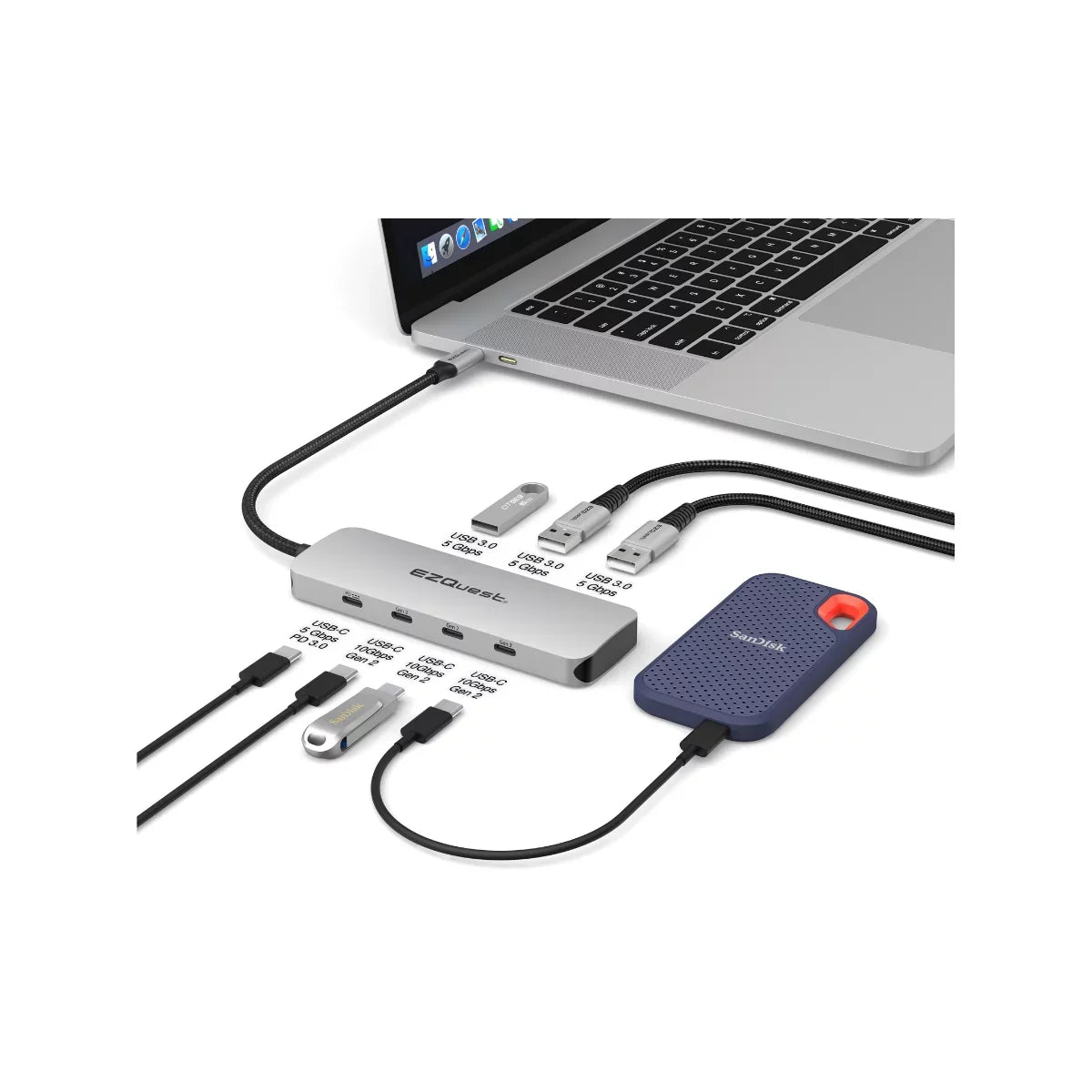 Ports Hub 7 Adapter USB-C EZQuest Gen 2