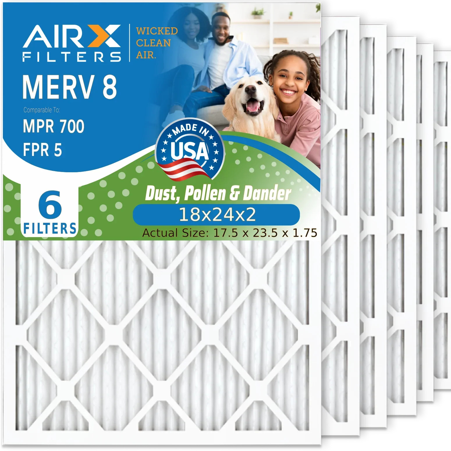 WICKED Filter 8 Air Comparable Electrostatic USA Filters Air Premium Pleated FPR AIRX FILTERS Conditioner MPR Pack Made by MERV & AC Filter 700 6 to 5 18x24x2 HVAC AIR. CLEAN Furnace 18x24x2