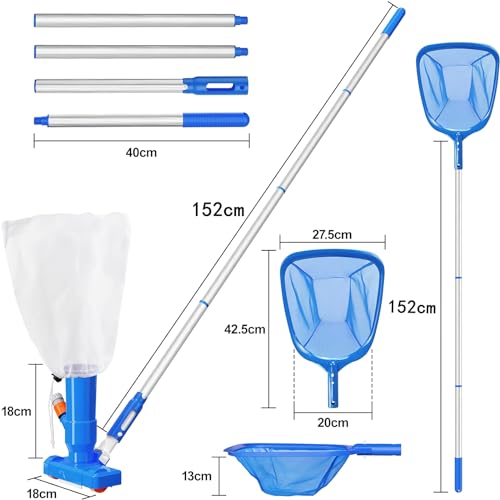 Skimmer Portable for Cleaner with Cleaner Pool Spa Hot Kit, Pond Fountains Cleaner Swimming Poles 60" Vacuum Net, Vacuum 4 Pool Pool Pool Ground Pool Tub Section Upgraded Handheld of Jet Above