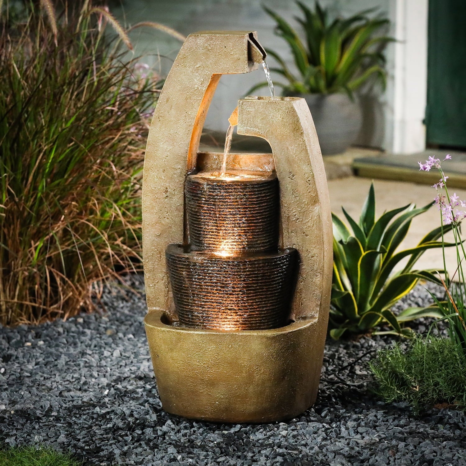 exterior Modern Fountain HomeStock Brown Cottage With Light Sculpture Cement Led Country