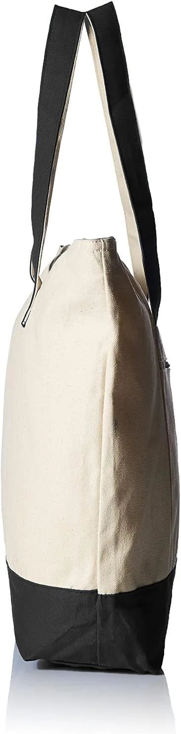 Reusable With Tote Bags Fancy Bags Pocket Zipper Sturdy Canvas Gift Front 12Oz Tote Large
