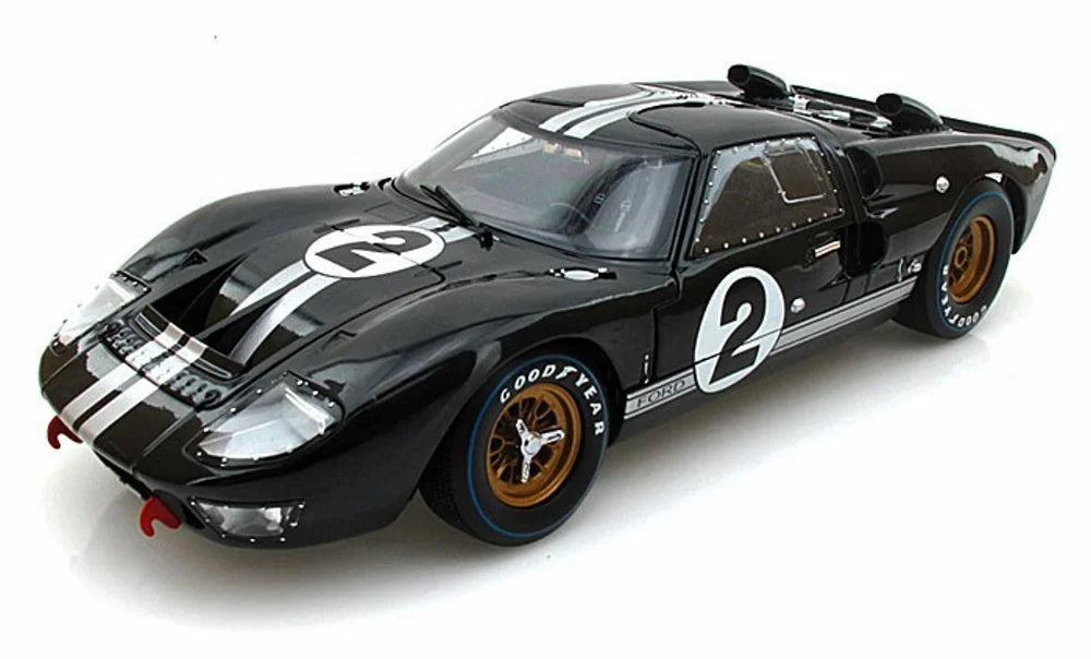 w/ GT-40 Scale Toy Car Case MK - Shelby 1966 SC408 1/18 Model Diecast Silver w/Display Black - #2, II Car Stripes Diecast -