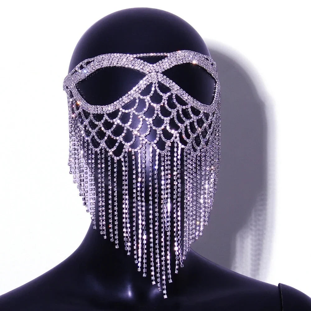 Masquerade Mask Rhinestone Mask Tassel Crystal for Mask Halloween Face Jewelry Women