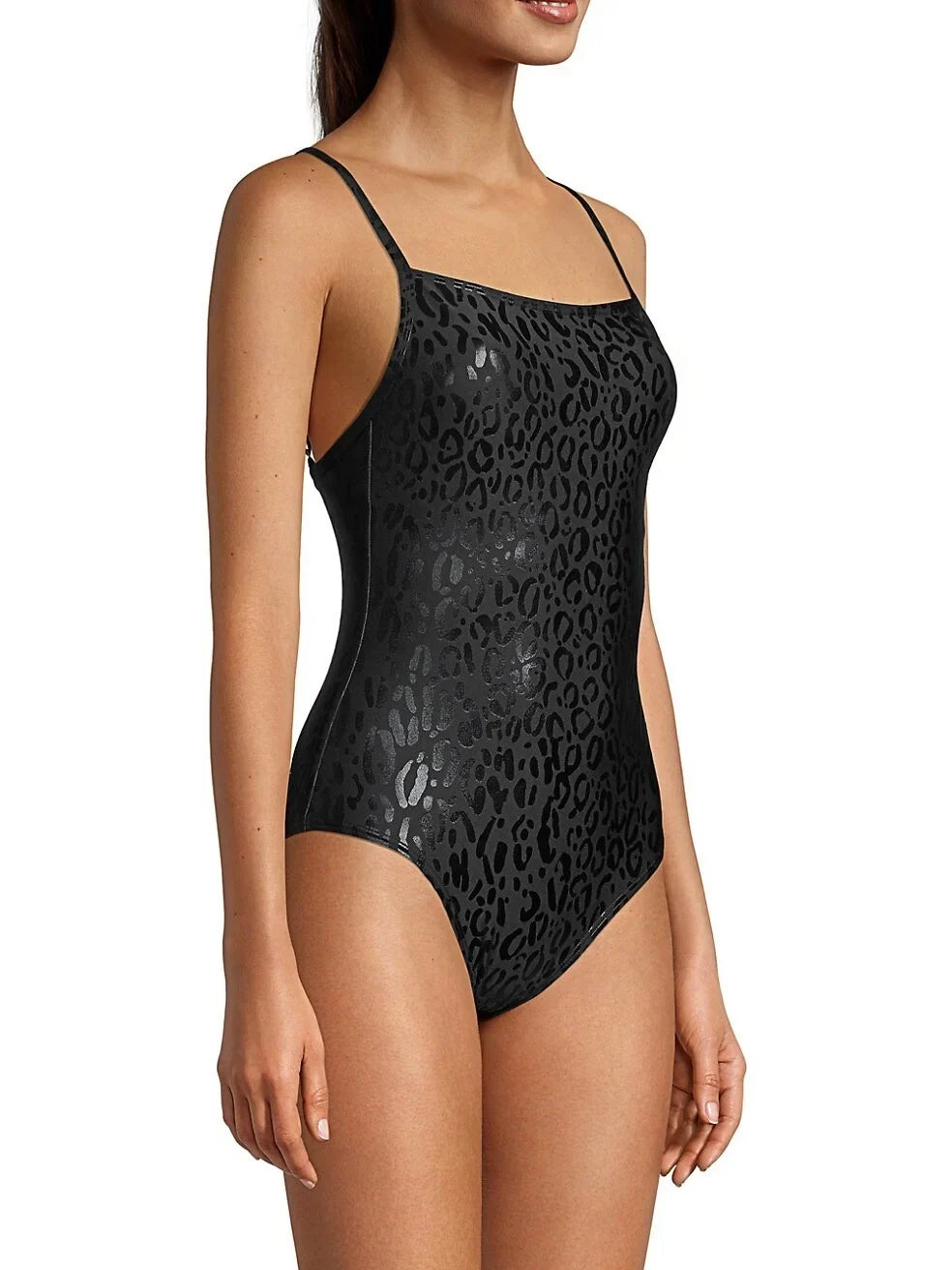 BLACK Leopard-Print US DKNY Small Swimsuit, One-Piece