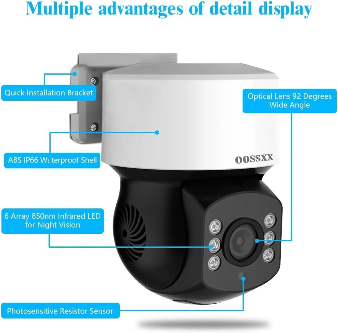 Wired Camera System (360° Camera System Security PTZ Surveillance Outside Indoor CCTV Video exterior Surveillance Video Cameras Equipment Security Zoom) Home Digital