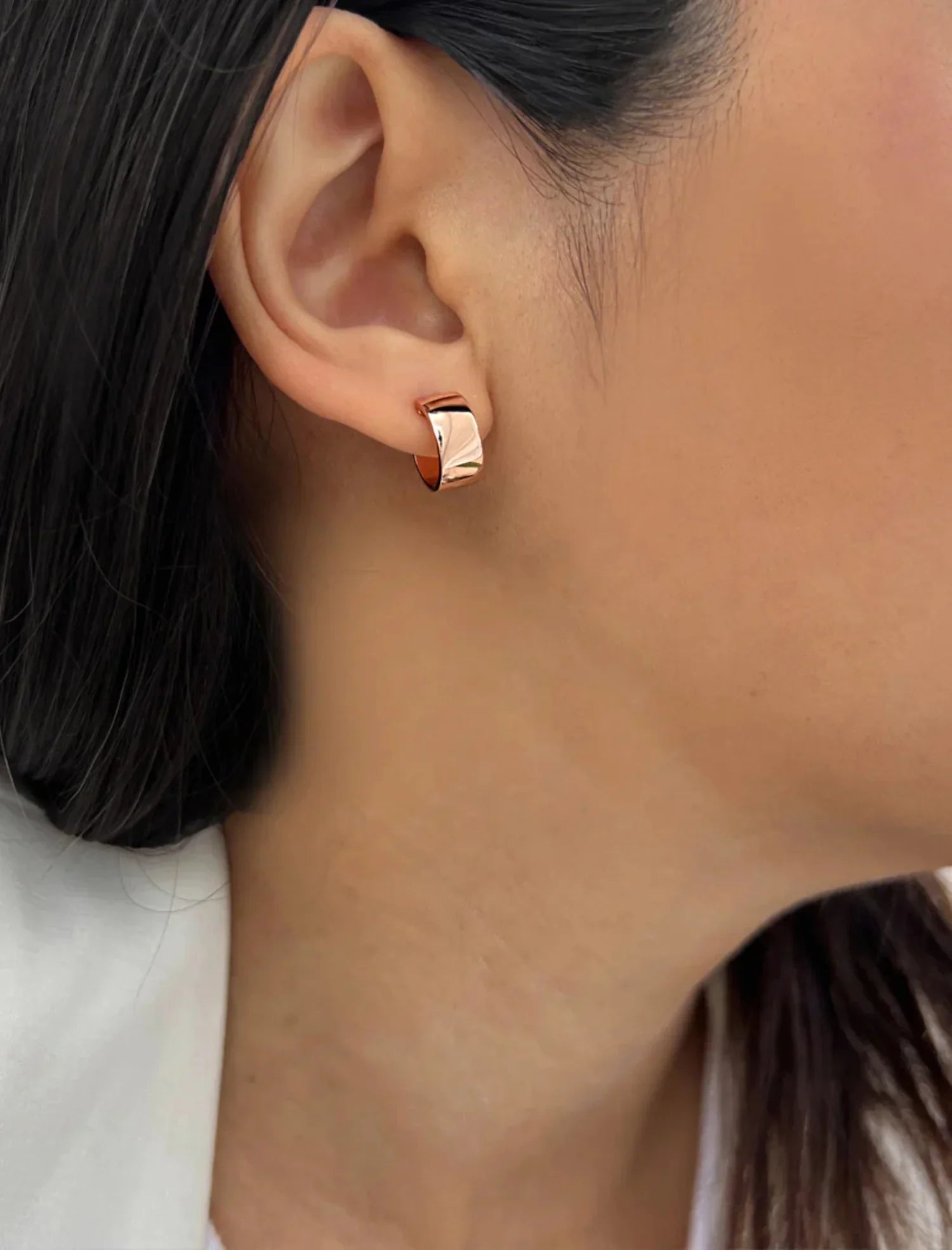 OVER BOSS HOOP SILVER CHUBBY STERLING 18K MINI ROSE EARRINGS GOLD