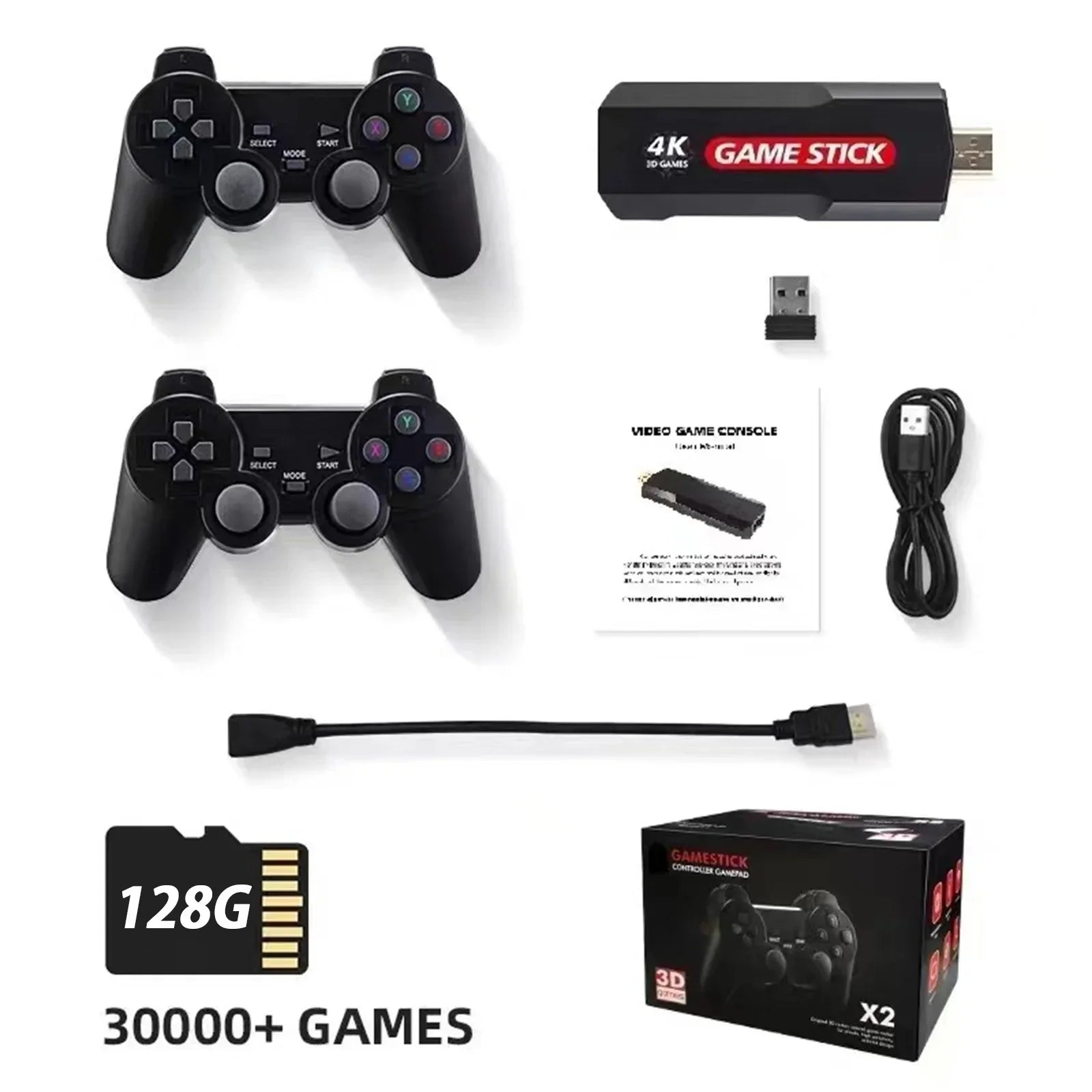 Retro Plus Console Wireless Stick Double Games Retro Games,128GB X2 Game Upgrade Wireless Controller,30000+ Console,