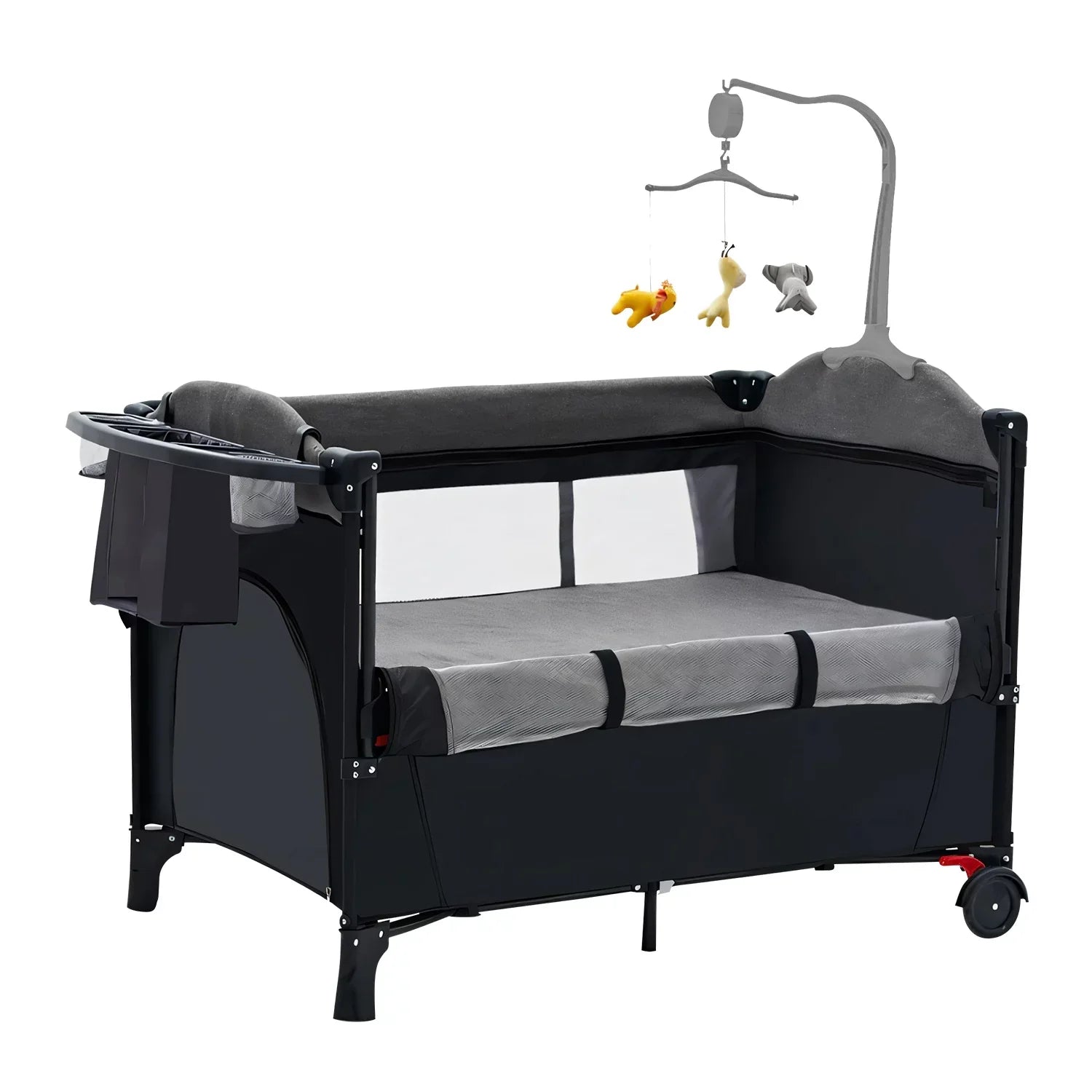Music Babe Crib Toys Trayand Babe Center Storage In Play Box, 6 Wheels, Include Changing Foldable Nursery Yard, 1 Portable iMounTEK Canopy,