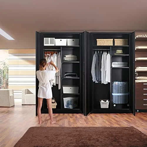 '- Adjustable Closet Rods Lock with Locker Removable Shelves Metal 72" with Bedroom Hanging Armoires RUNFAYBIU (White) and Wardrobe