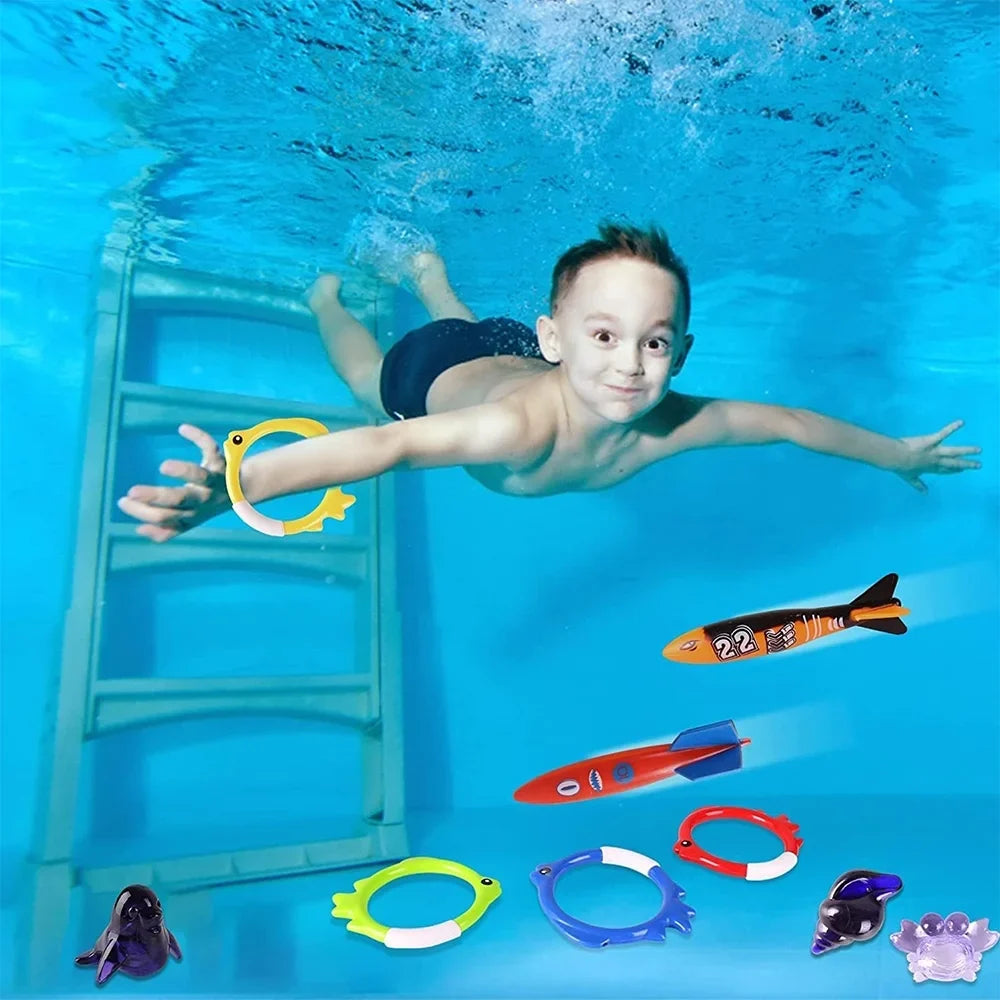 Summer Learning & Toys Skill with Playoza Boys Girls Swimming Bag,20 Set, Games Storage Diving Swimming Swim Gifts for for Underwater Dive Pool Diving Toys Kids,Fun Pool Pack Development Swim