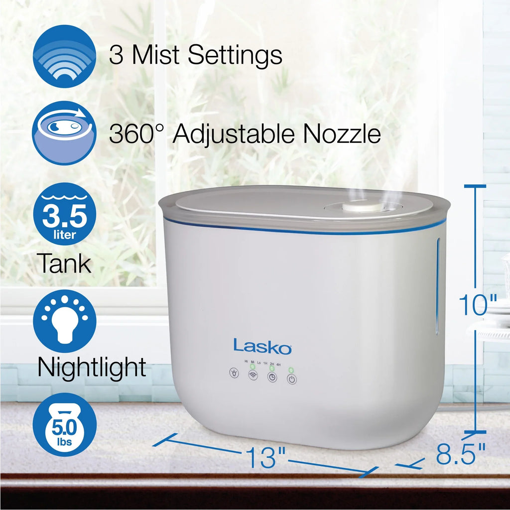 Humidifier Ultrasonic 370 Timer, Mist ft., with Sq. UH250 0.92 Gallon, 18-Hour Lasko Cool
