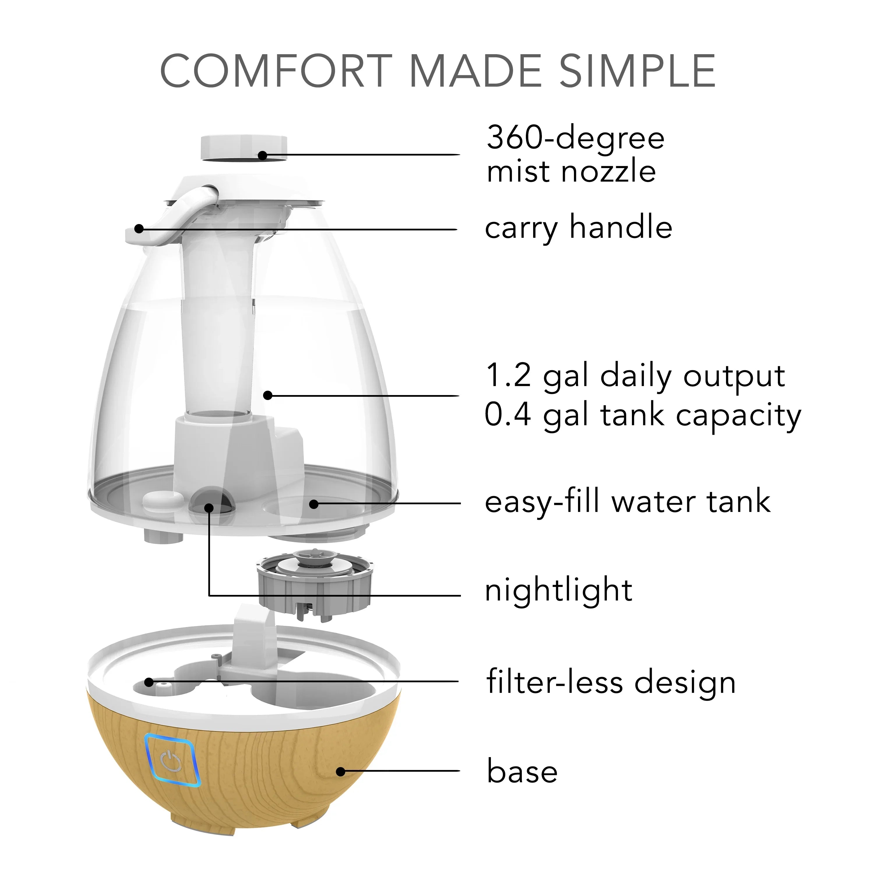 0.4 Woodgrain Gallon Sharper Light Mist Ash (New) Ultrasonic Humidifier, Image Cool