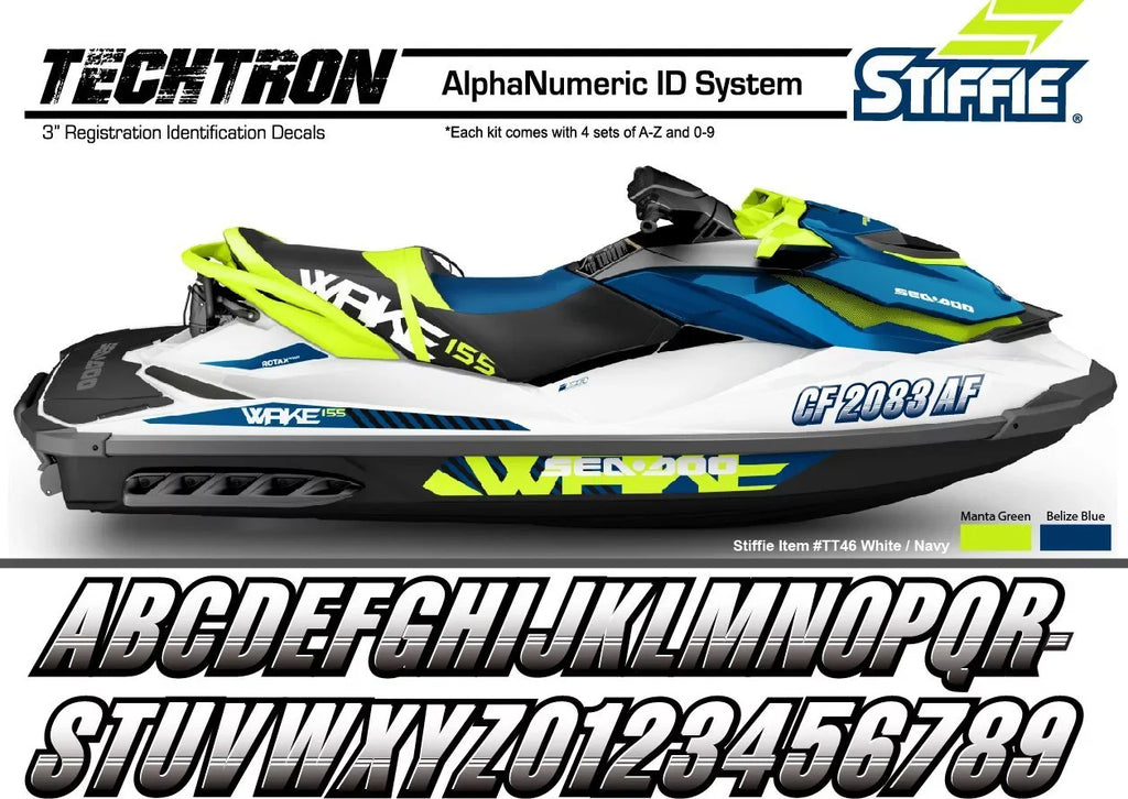 STIFFIE Custom & for Boats Personal Identification Techtron Numbers Marine Alpha-Numeric & Watercraft Kit Registration Letters Decals PWC Navy/Gold Stickers 3"