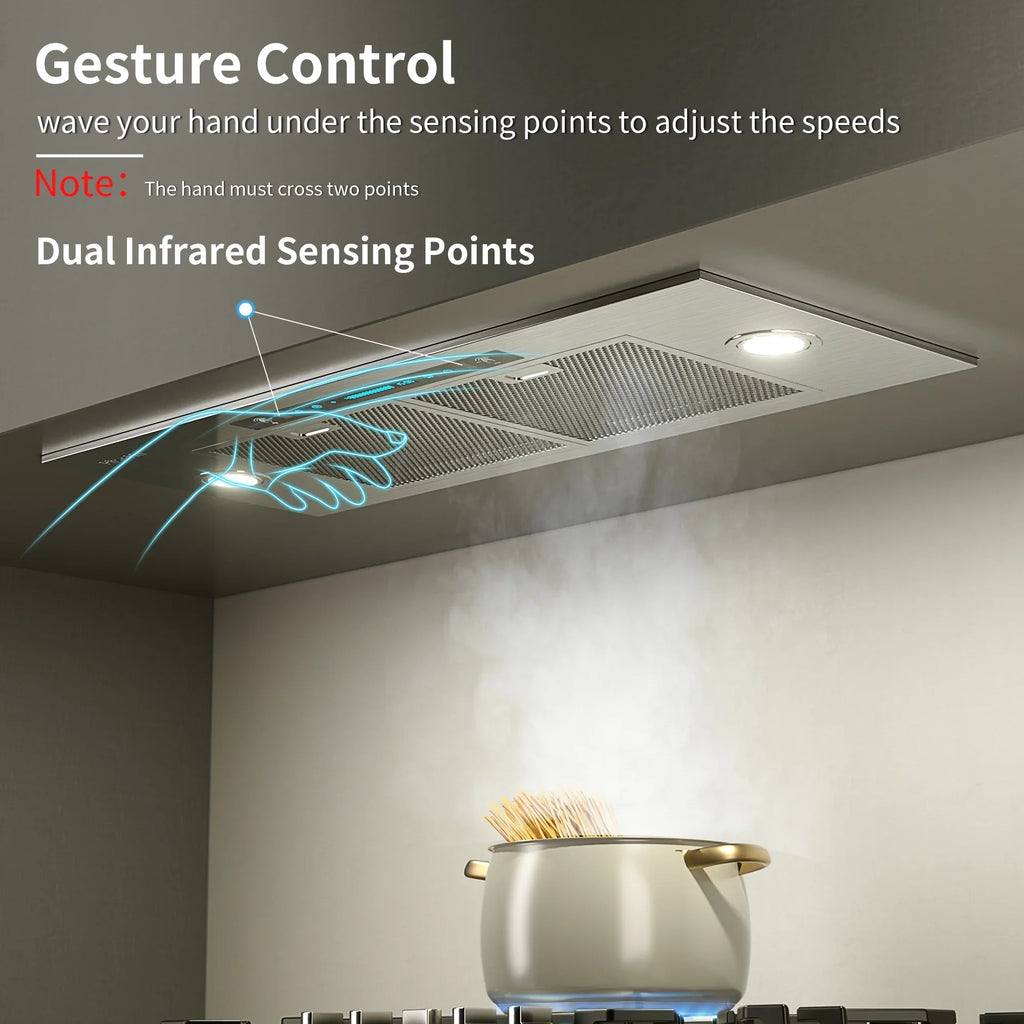 Control (Kit Included), Speed 900 (36 Kitchen Hoods Vent Panel, Insert Inch) Gesture Range Stainless Convertible HisoHu Ductless 4 Sensing&Touch CFM Ducted Inch, Steel with 36