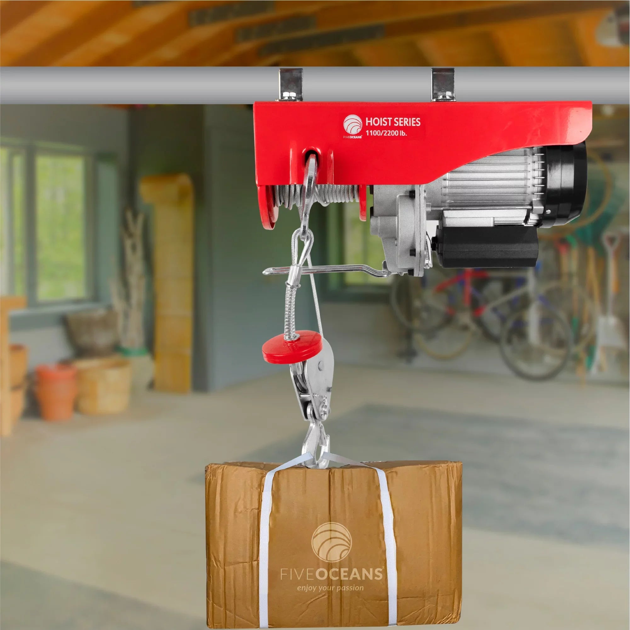 Hoist Hoist, 440 Five Winch Remote 120 System, Emergency Stop Lb Includes Electric 20FT Working Control Pulley V, for Gloves Garage, Factory Oceans FO3780-C1 Hoist, Lifting Pulley - Button Electric