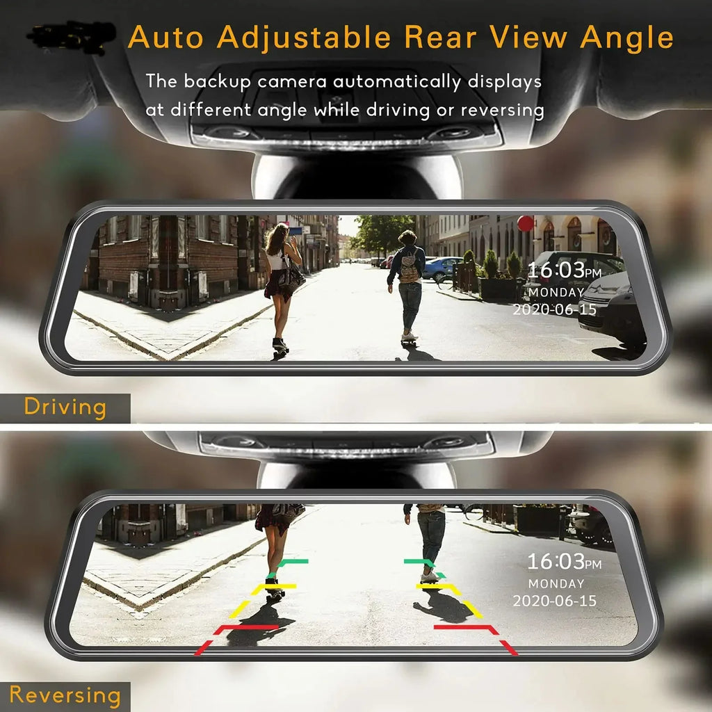 Dashcam View inch Rear Bileeko Backup Lens Dual IPS Full Monitor, Parking Car 10 Screen Mirror Camera, Touch Recording Loop