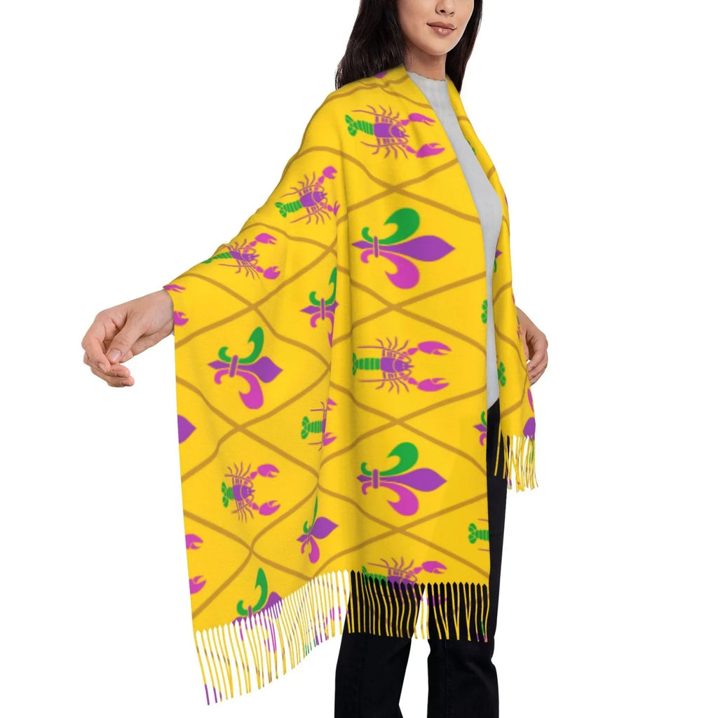 Women Fleur Gras Bingfone Crayfish Soft Mardi Cashmere and Elegant Feel Art Print Scarf Gifts- Warm lis Wrap Shawl Large Scarves Winter For de
