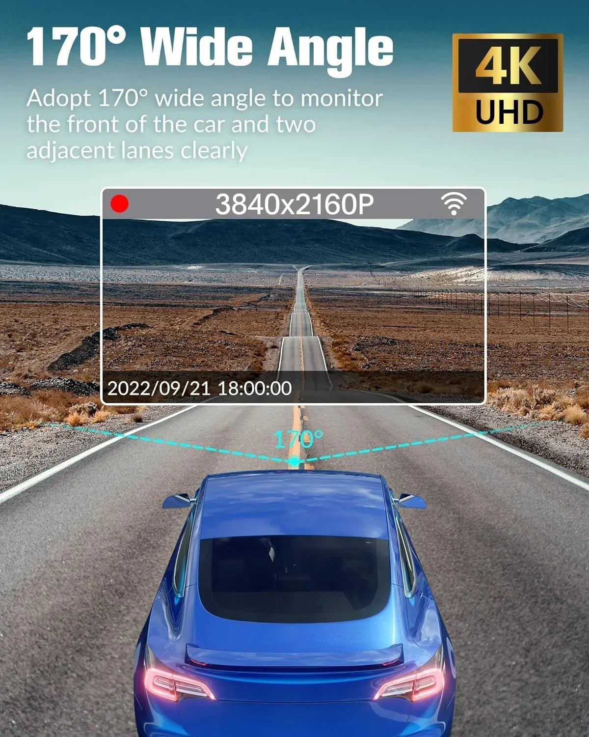 Dash Night with Vision,170°Wide Screen,WDR,Loop 32GB Angle,2.0'' Card,Built-in and Channel 3 Camera Super Full SD Rear Cam UHD Free IPS for Recording,24H Cars Front Dash Mode Parking Inside,4K