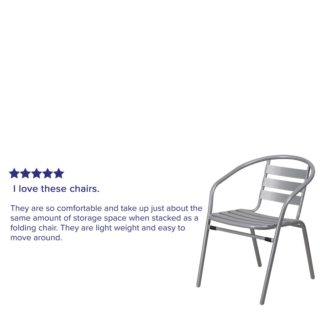 with Restaurant Slats Flash Chair Aluminum Furniture Stack Pack Metal Silver 4
