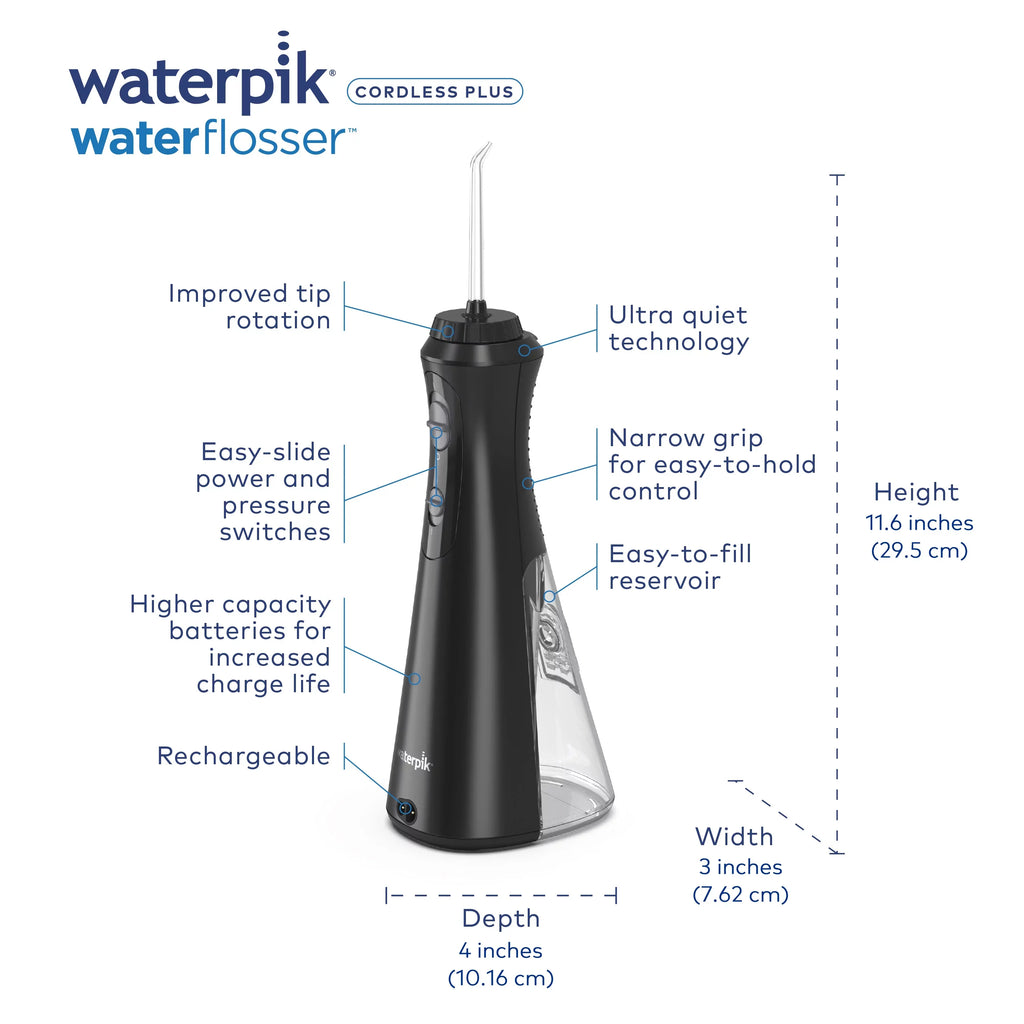 Black Waterpik Oral Portable liquid Cordless Plus Flosser Irrigator,