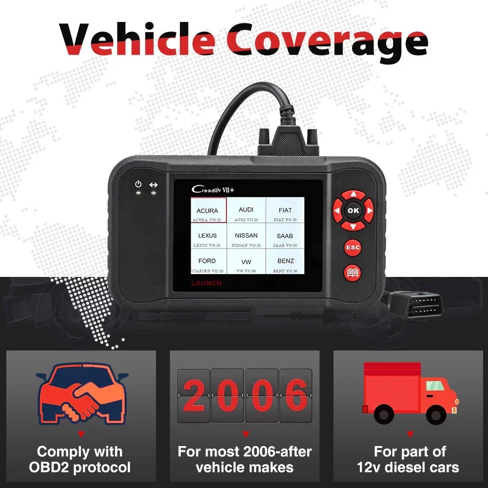 Creader EOBD Testing Reader Scanner Code VII+ Launch (CRP123) Engine/Transmission/ABS/Airbag X431 Diagnostic OBD2 Car