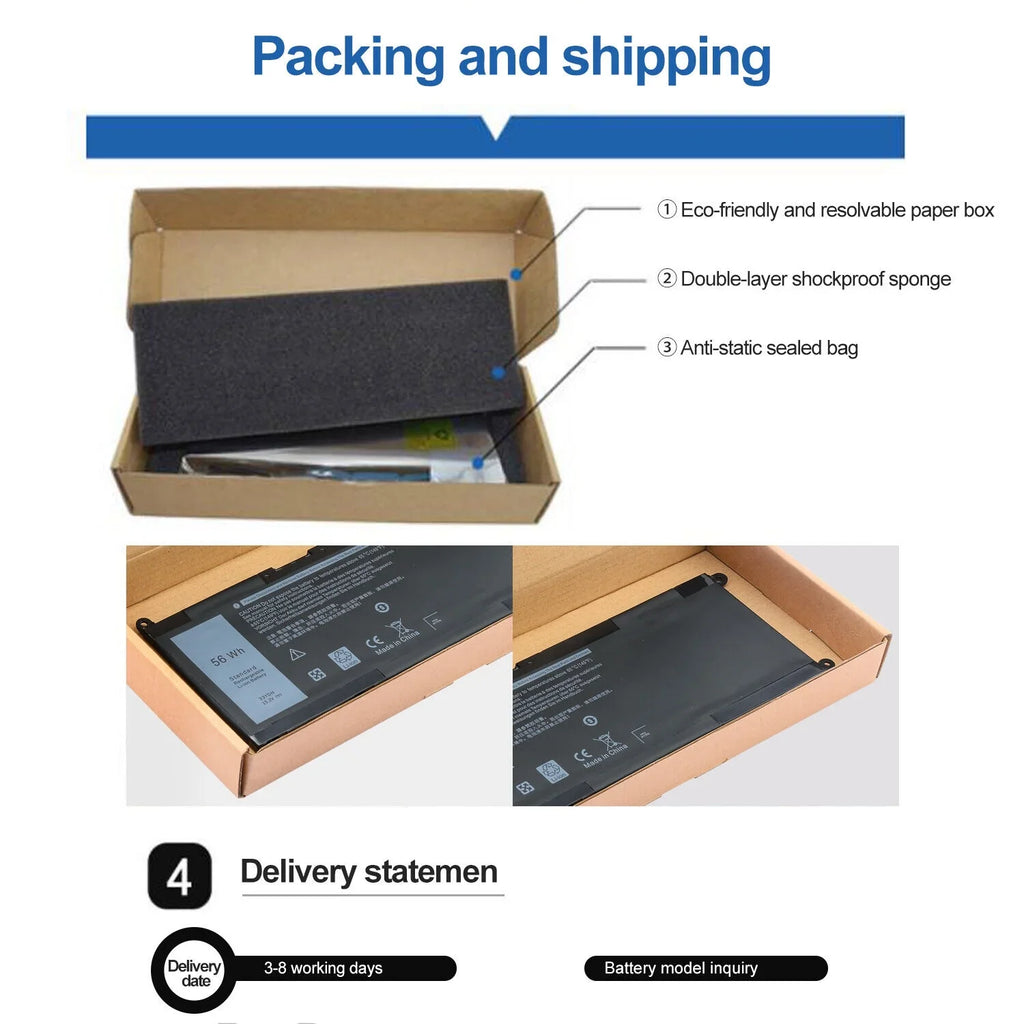 Laptop US W7NKD 3590 3480 3380 3580 For Battery P30E001 Latitude 33YDH 3490