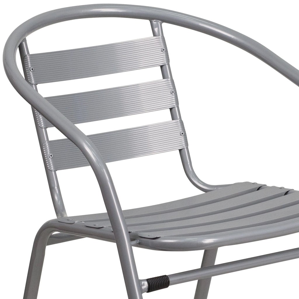 with Restaurant Slats Flash Chair Aluminum Furniture Stack Pack Metal Silver 4