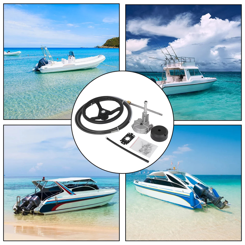 Ft. Steering with Mechanical Outboard VEVORbrand 13 Accessories Boat Wheel, In. Rotary Boat 12 Ft. Cable 12