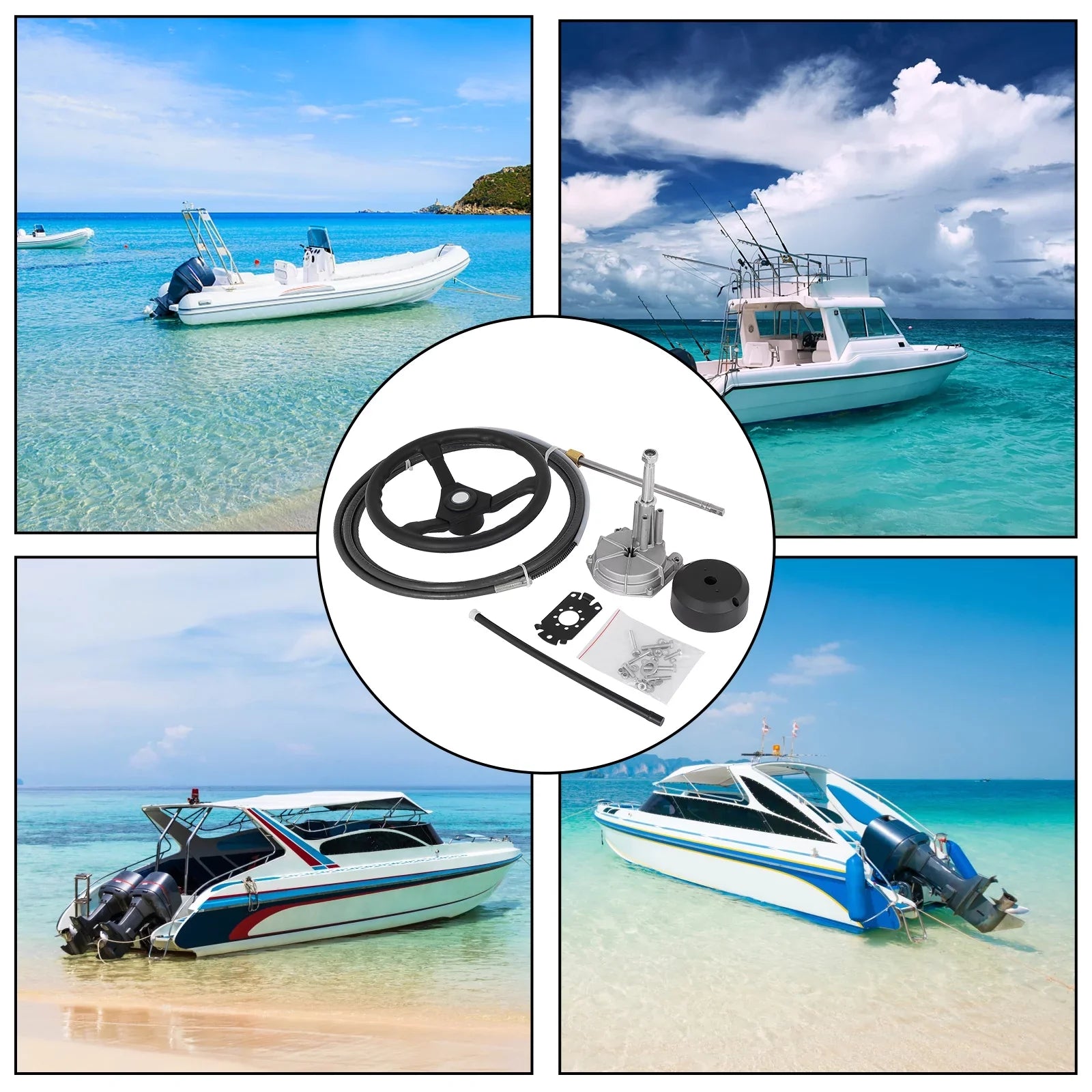 Ft. Steering with Mechanical Outboard VEVORbrand 13 Accessories Boat Wheel, In. Rotary Boat 12 Ft. Cable 12
