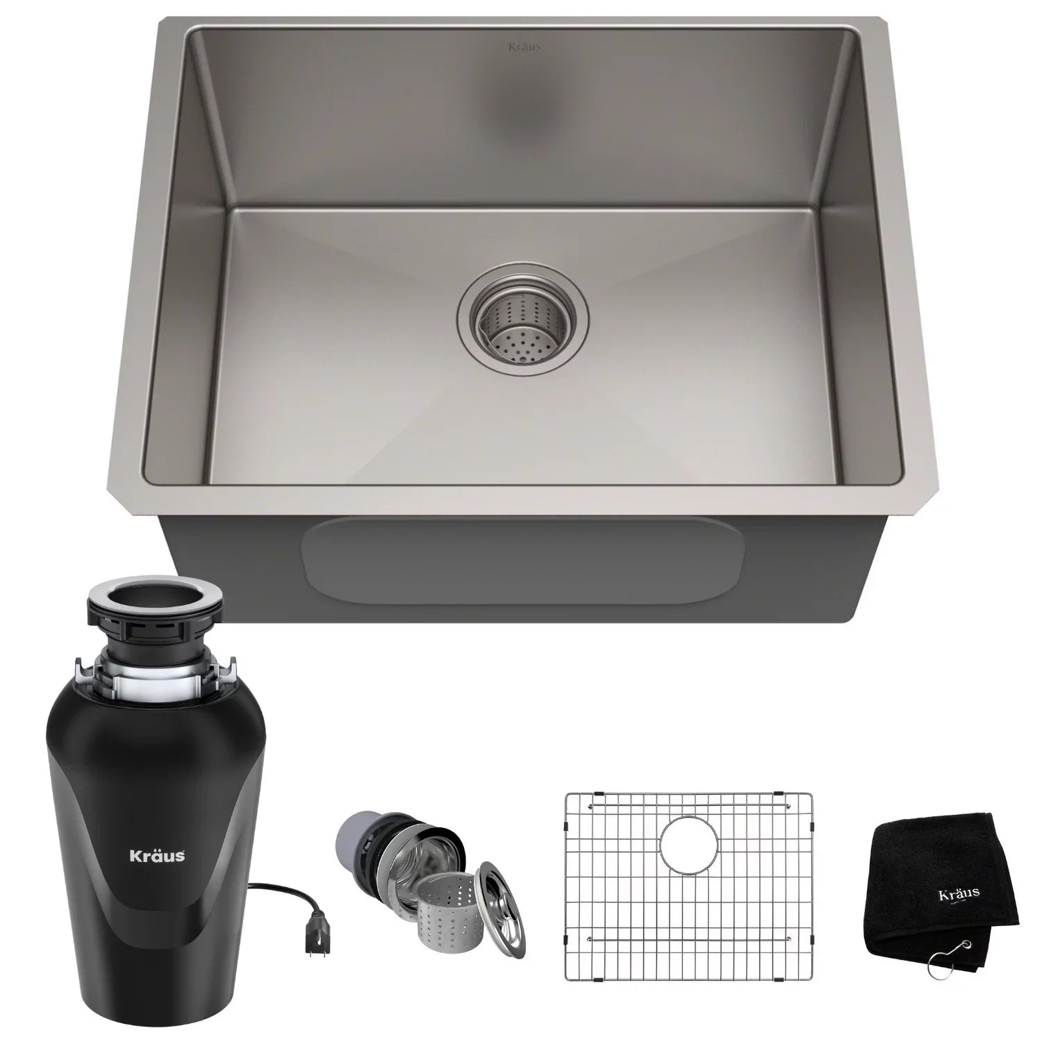 with Stainless PRO 23-inch Undermount Bowl 16 Gauge Standard Continuous Single Kraus Feed Kitchen Waste Guard Disposal Sink Steel Garbage