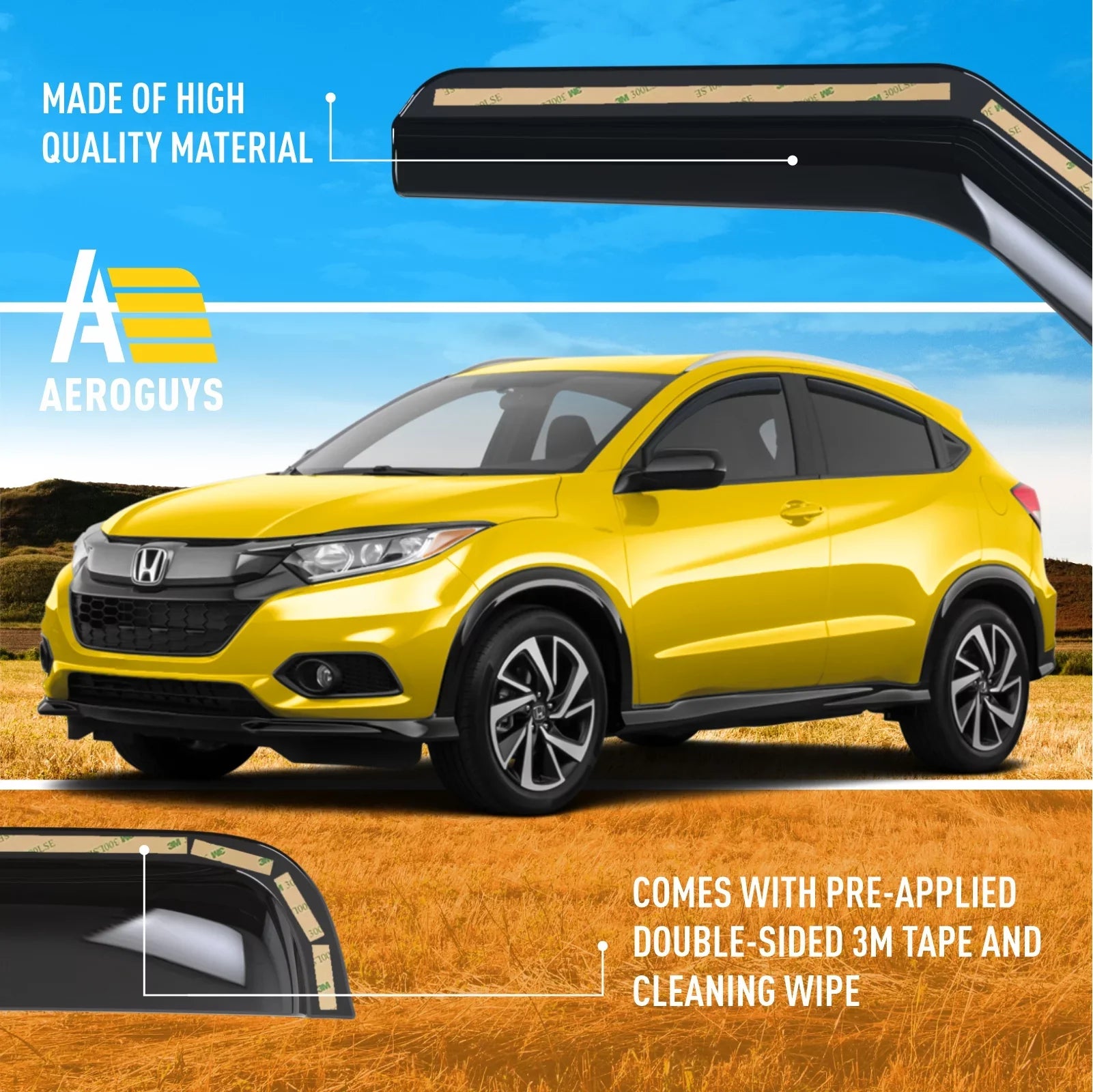 4 Guards Honda Accessories Visors Sun AEROGUYS Extra for - Wind Window Rain pcs. HR-V Durable Visors, 2016-2022, Fit In-Channel Deflectors Car Vent AG0157 Visors, Window