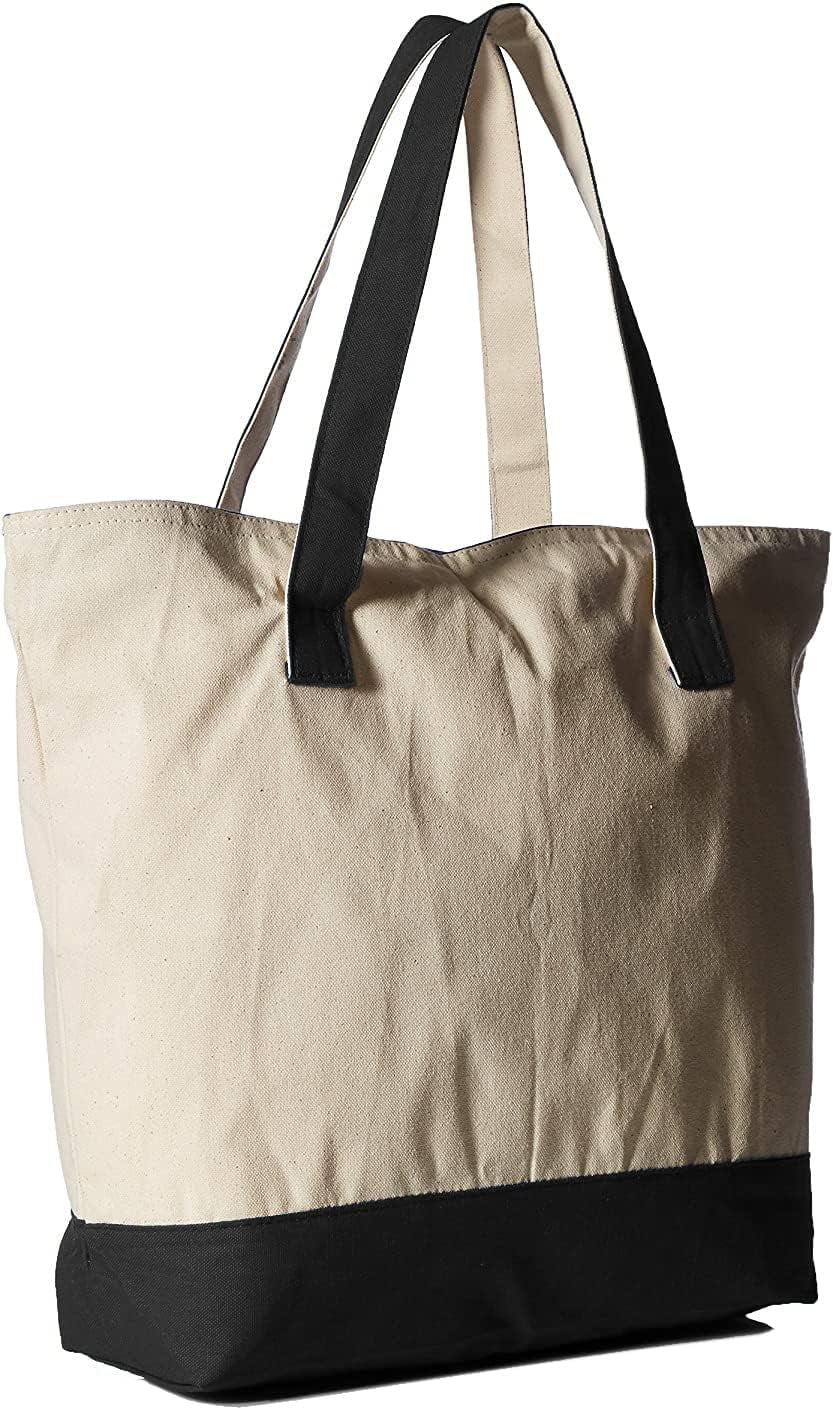 Reusable With Tote Bags Fancy Bags Pocket Zipper Sturdy Canvas Gift Front 12Oz Tote Large