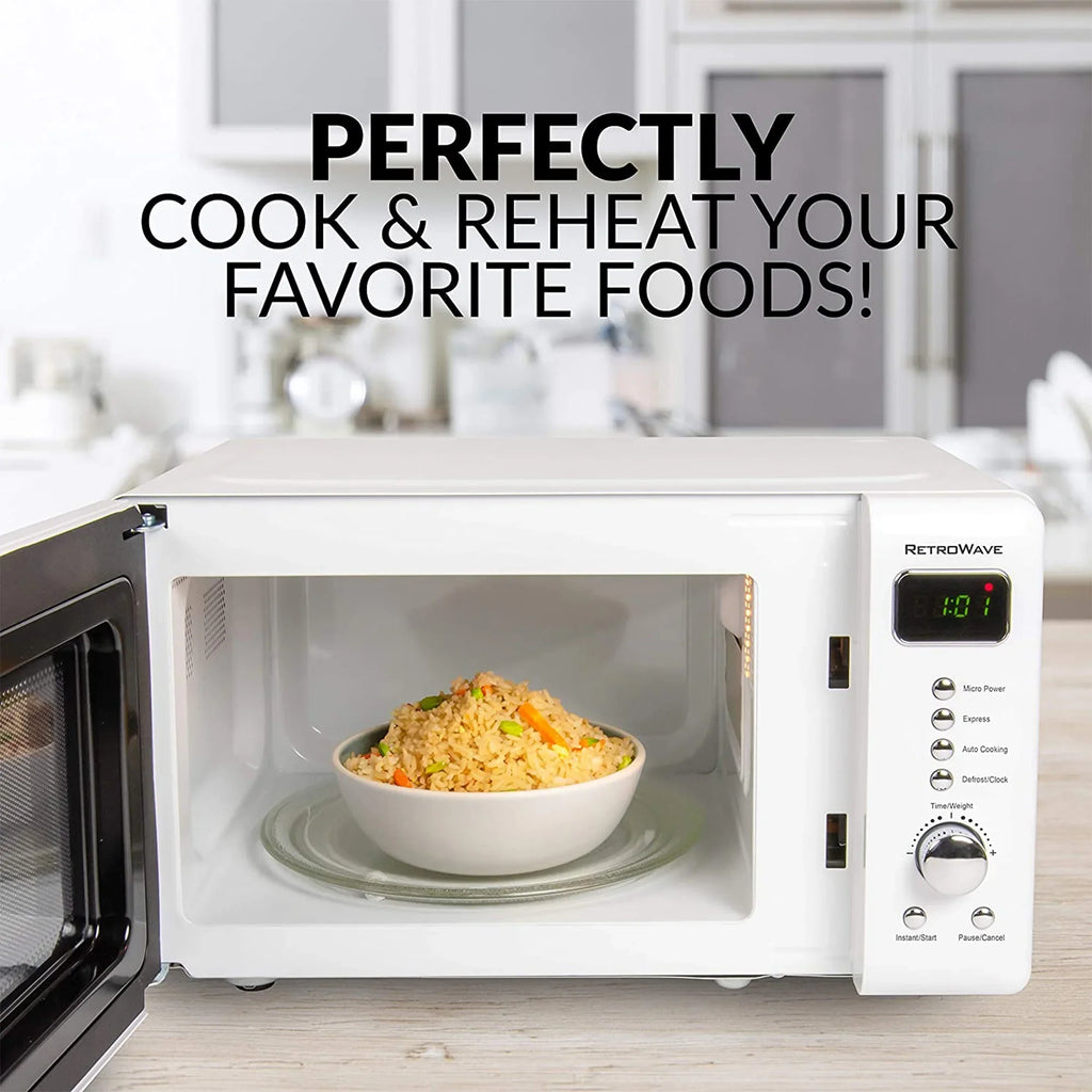 With LED White Retro CLMO7WH Classic Microwave Display, ft. 700 Nostalgia Cu. Countertop Oven W 0.7