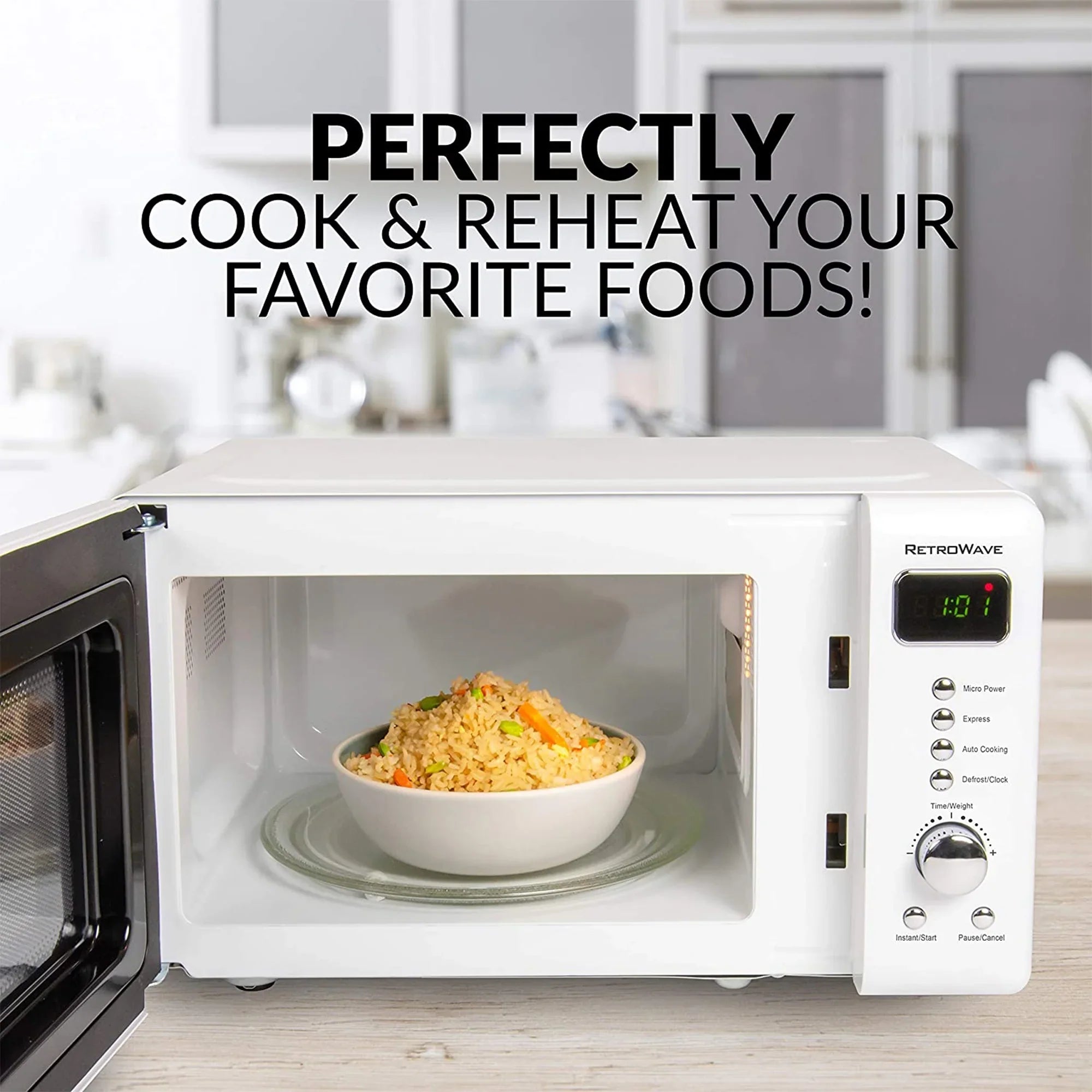 With LED White Retro CLMO7WH Classic Microwave Display, ft. 700 Nostalgia Cu. Countertop Oven W 0.7
