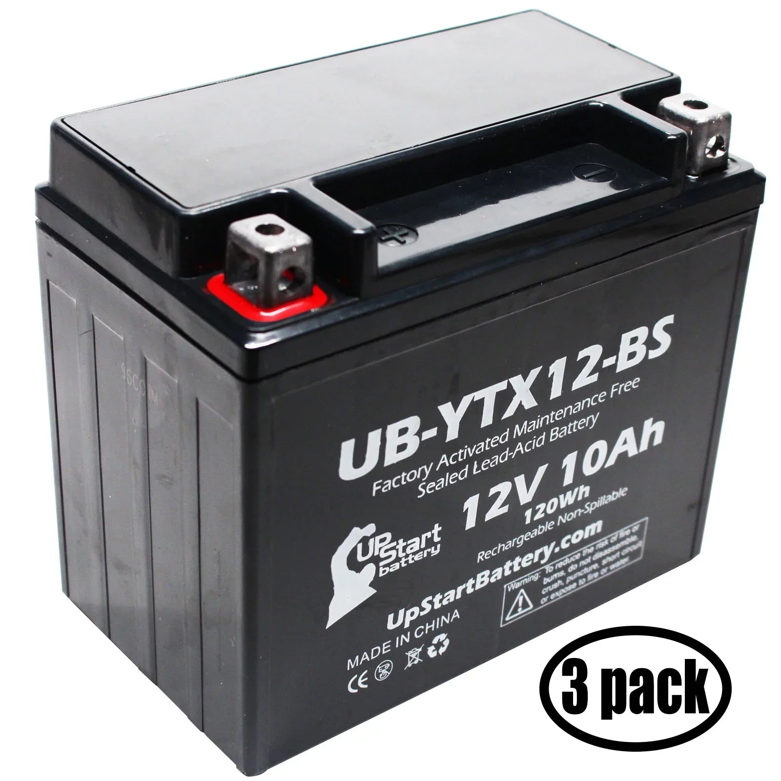 CC 12V, for Motorcycle Battery UpStart 3-Pack Replacement UB-YTX12-BS GSX-R1000 Factory Activated, 2003 10Ah, Battery - Free, Maintenance 1000 Suzuki