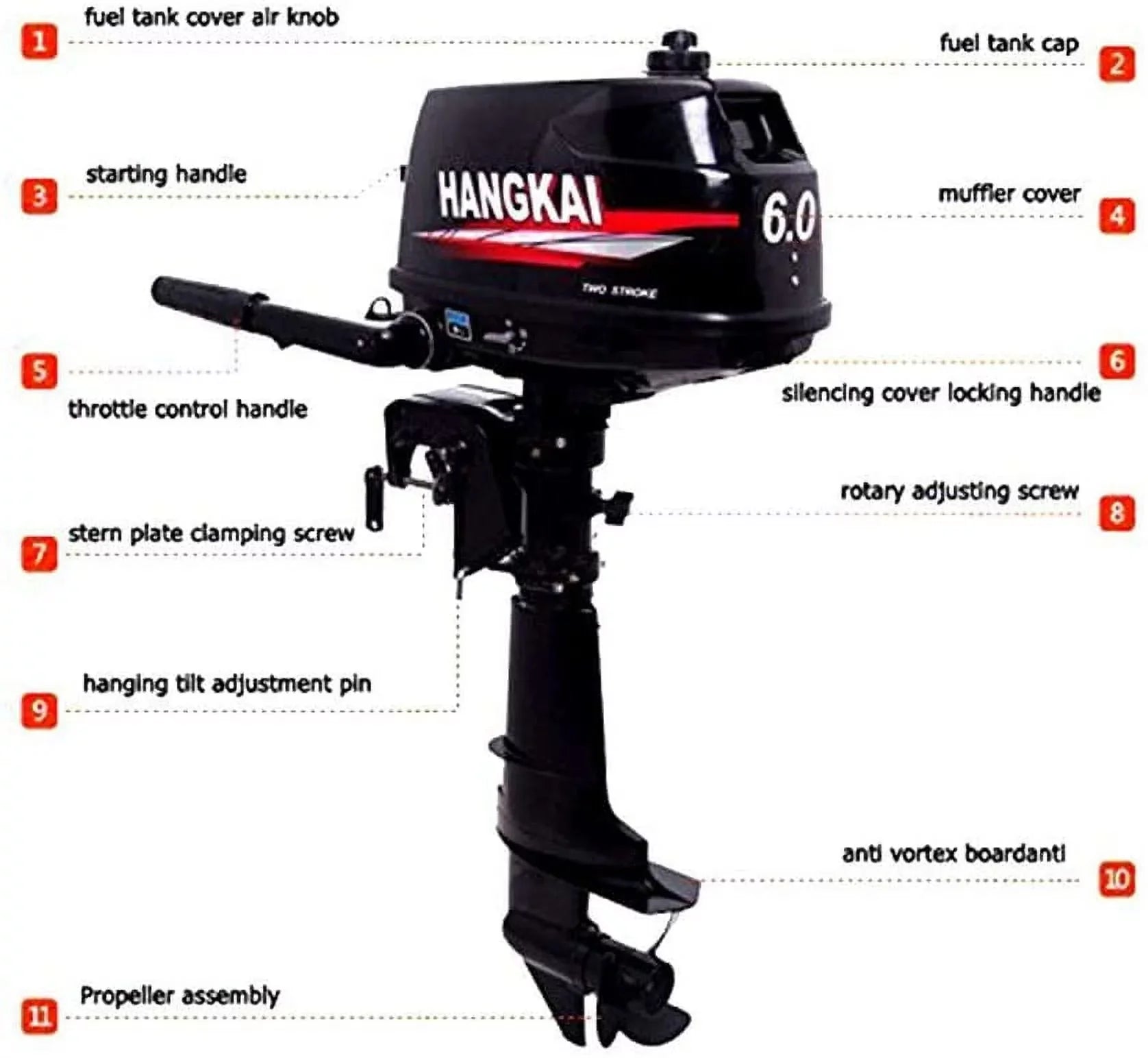 CDI Boat Fishing Inflatable Durable Cast liquid System Moto Cooling 6HP 2-Stroke Construction Outboard Aluminum Engine FETCOI