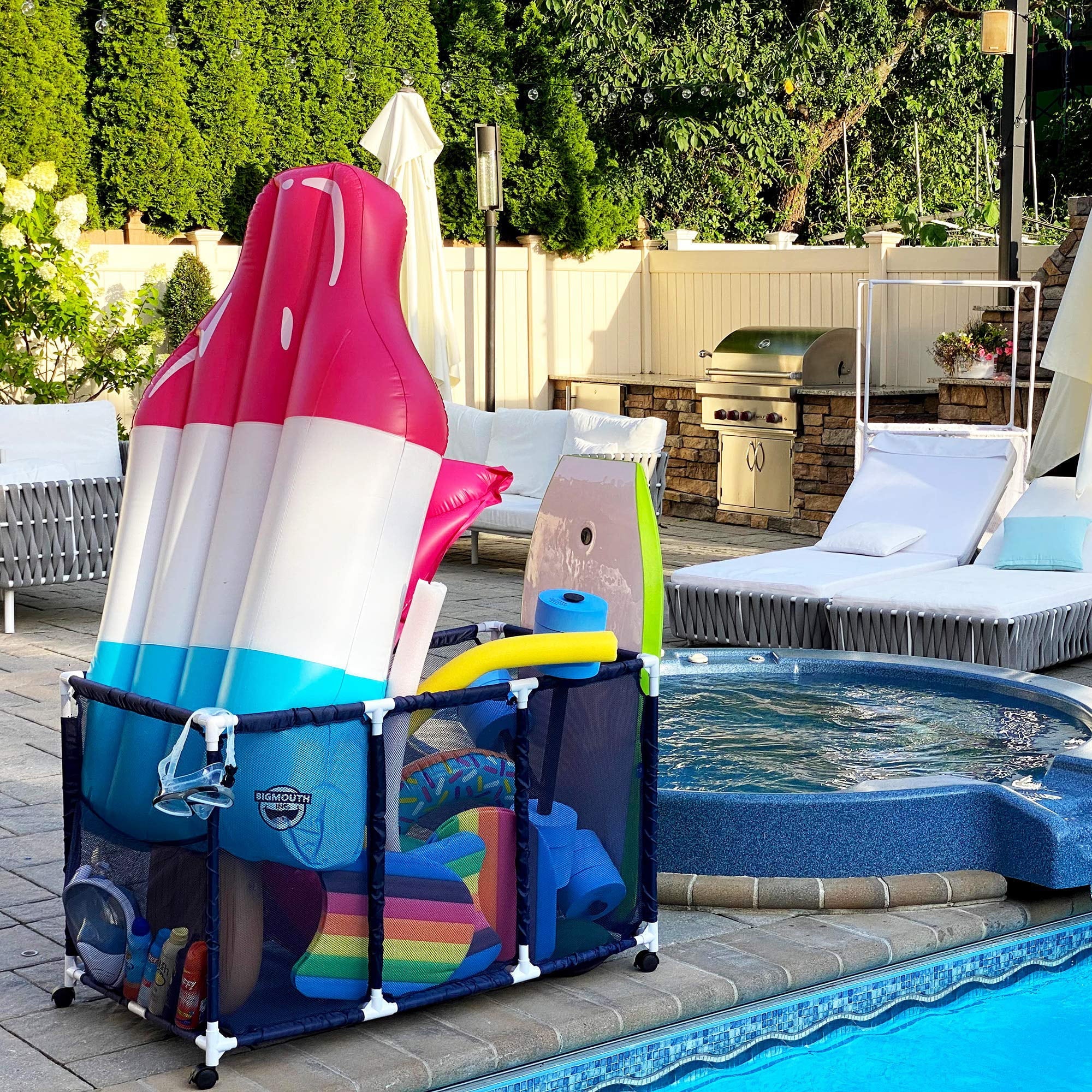 563009 Floats and Storage Equipment Height, W Organizer L design H), 25" Large, Noodles Blue (43" Rolling Kids Bin, x / Holder, White Toys, Pool 28" Mesh x Balls