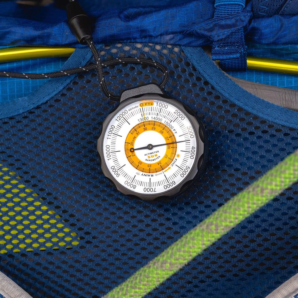 to and Barometer Indicator Company Sun | 0 Case Rugged Reads climate-Trend Feet Aluminum Altimeter Battery-Free Lanyard Ascent | 15,000 Altimeter from - and with Reflective Altitude