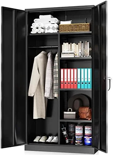 '- Adjustable Closet Rods Lock with Locker Removable Shelves Metal 72" with Bedroom Hanging Armoires RUNFAYBIU (White) and Wardrobe