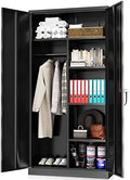 '- Adjustable Closet Rods Lock with Locker Removable Shelves Metal 72" with Bedroom Hanging Armoires RUNFAYBIU (White) and Wardrobe
