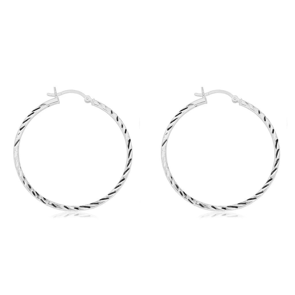 Earrings Sterling Diamond-Cut Hoop 925 40mm AVORA Silver
